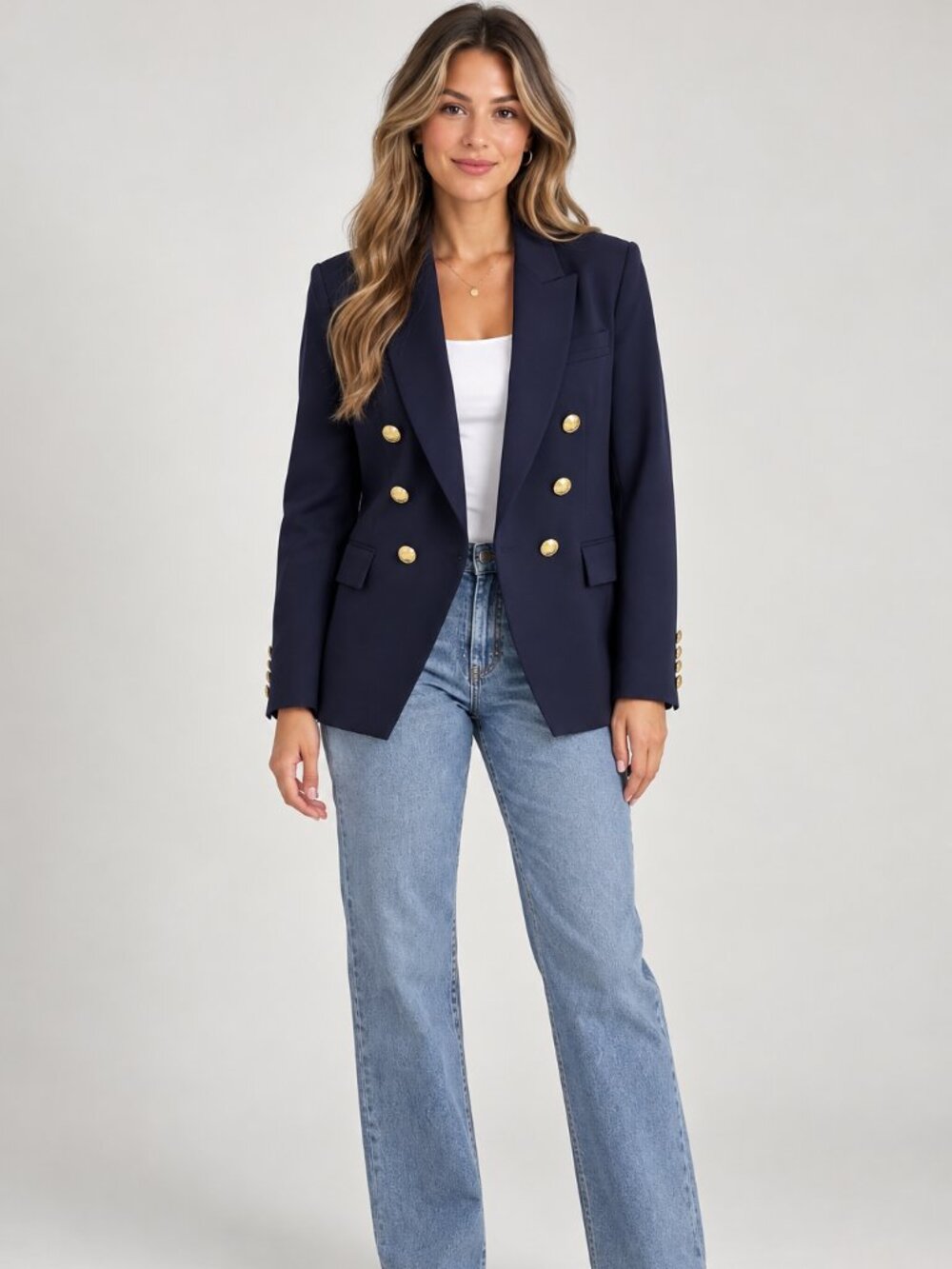 NWT Quince Scuba Captain's Convertible Blazer Navy Gold Button Women's Medium